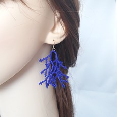 비즈 산호초 유니크 드롭 은침 귀걸이