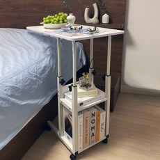 무니타 침대 사이드테이블 이동식 미니 식탁, 화이트 화이트