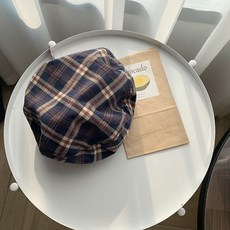 비에스피 단아한 여성 체크 얇은 화가모자 어텀 무드 칸 학생 배기 베레모자