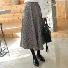 데일리앤 모직 체크 플레어 롱스커트