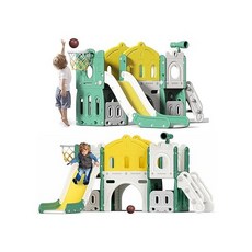 67i 7-in-1 Toddler Slide Kids Slide with Climber Freestanding Slides with Non-Slip Steps Outdoor In, Yellow Green, one option, 1개