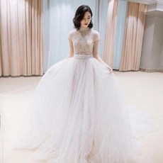 여자 드레스 셀프촬영 웨딩드레스 여자 키 작은 2019신상 신부 트롤리 프렌치 레트로 칼라 햅번 심플슨 계열 초선