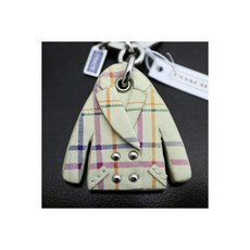 180368 코치 Tattersal Plaid 코트 Peacoat 가죽 키체인 키링 Key FOB