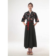 일본 조리복 블랙 남자 여자 유니폼 이자카야 오마카세 스시 기모노 유카타 앞치마 세트