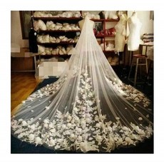 Fenghuavip Ivory Tulle 1T Brides Veils 5M Cathedral Wedding Long 3D Flower Veil