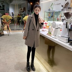 모직 코트 여성용 서양식 중간 길이 2021 새로운 가을 겨울 기질은 얇고 두꺼운 모직 코트 한국식 윈드 브레이커