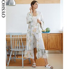 OYSHO 연꽃 플라워 프린트 긴바지 캐쥬얼 와이드 루즈핏 다리 가능 핏아우터 홈웨어 여성