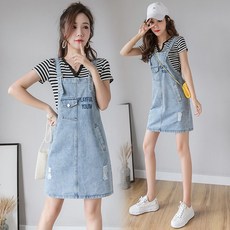 끈 스트랩 데님 멜빵 미디 원피스Z21