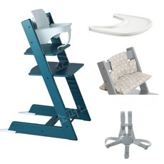 Nuskin 트립트랩 베이비 세트 하이체어 이유식의자, 네이비블루의자+가드+트레이+쿠션+하네스