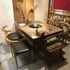 훠궈 샤브샤브 테이블 불돌솥탁상전자로일체상용실목모방고석조각가잔식탁의자조합, 01 정부배정, 01 스타일 1