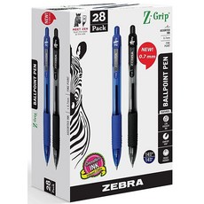 ‎Zebra Pen Zebra Pens Z Grip 28팩 잉크 펜 접이식 볼펜 Z그립 파인 포인트 0.7mm 14 블랙 & 블루 필기 학교 대학 사무실 가정용 28개 1팩 4