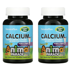 네이처스플러스 Natures Plus Calcium Chewable 네이처스 플러스 소스 오브 라이프 애니멀 퍼레이드 무설탕 키즈 어린이 칼슘 츄어블 바닐라맛 90정 2병, 1개