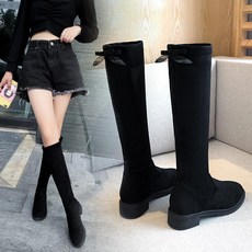 세무롱부츠 탄력 롱부츠여성 무릎안넘는 2020뉴타입 중목 롱부츠 다이어트 통굽 부츠 스웨이드 승마용부츠