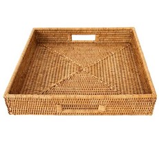 중공 핸들이있는 광장 무선 의자 트레이 (꿀 브라운 18x18x3) (Honey Brown 18"x18"x3"), Honey Brown, 18"x18"x3"