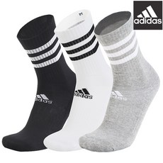 삼선 쿠션 크루 삭스 3팩 (DZ9345), 흰회검
