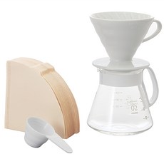 하리오 V60 세라믹 드립퍼 02 세트, 세라믹드립퍼 + 유리서버 + 종이필터100p + 계량스푼, 1세트 화이트, 1세트