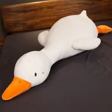 쿠션인형 거대한 흰 거위 털 장난감 인형 노란 오리 동물 봉제 쿠션 침실 소파 장식 재미있는 소녀 생일 선물, [02] 90cm, [04] White Round Eyes, 1개