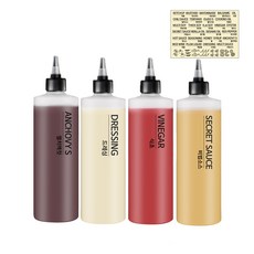 꿈꾸는 키친 소스통 + 라벨지 세트, 500ml, 4개