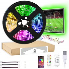 GLEHOME USB 전원 9.84ft(3m 90LED) APP 및 원격 제어 음악 동기화 색상 55~75인치 TV 백라이트용 RGB 5050 LED 스트립 조명, 단일옵션
