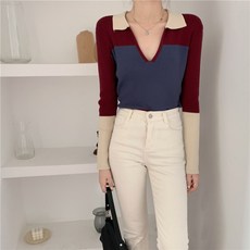 POLO 넥 스웨터 여성 겨울 가을 이너웨어 멜란 니트셔츠 풀오버 후드 긴 소매 스키니핏 퍼