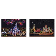 컬러풀 나이트뷰 컬러링북 프리 드로잉 용지 2개+스크래치북 2개세트+나무펜 2개, 모스크바+드림캐슬