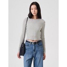 브랜드정품 에잇세컨즈 8SECONDS 골지 스트라이프 긴소매 티셔츠 아이보리 324841LY40 166705