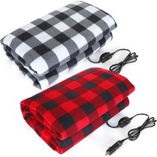 2pcs 겨울 난방 자동차 담요 43 x 59 인치 12 볼트 전기 캠핑 트럭 SUV RV 여행 액세서리용 휴대용 레드 블랙 격자무늬, 2pcs 겨울 난방 자동차 담요 43 x 59 인치 1, 2개