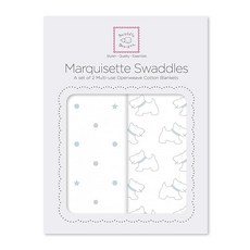 스와들디자인 SwaddleDesigns Marquisette 포대기 담요 프리미엄 면 모슬린 담요 2개 세트 도트 스타 + 파스텔 블루 작은 강아지, 도트와 도기 블루