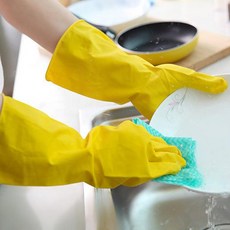 【하나 사면 하나 무료】가사 장갑 라텍스 청소 장갑 세탁 고무 장갑 얇은 장갑 주방 방오 장갑, 노란색 M 코드 #C0860#, 1개