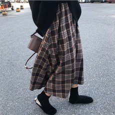 타탄 브라운 체크 플레어스커트
