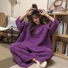 reiposa 여성 양털 잠옷 파자마 수면잠옷 상하의세트 겨울 홈웨어 빅사이즈
