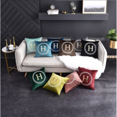 고급 극세사 북유럽 인테리어 벨벳 부드러운 H 쿠션커버 블랙