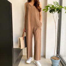 린넨민소매점프수트