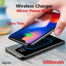휴대용 초박형 대용량 외부 배터리 충전기 디지털 디스플레이 5000mAh QI 무선