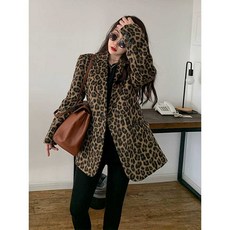 호피코트 페이크퍼 따뜻한 유니크 레오파드 여자 인조