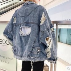 청자켓 여성 봄 신상풍 개성이 잘 어울리는 루즈 대미지 데님 XL × 본상품선택