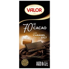 VALOR 70%焦糖海鹽黑巧克力片，無添加糖，使用天然甜菊萃取甜味，西班牙No.1巧克力品牌, 100g, 1片