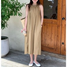 VERIT 민소매 넥플리츠 주름 나시 롱원피스 VT894
