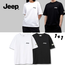 [국내정품/AS가능] (1+1) 지프 JEEP 반팔 티셔츠 스몰 로고 와펜 30수 남녀공용 커플 세미 오버핏 반팔티