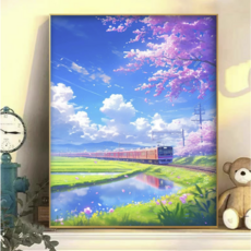 조이제이 21종 40x50 쉬운그림그리기 DIY 유화그리기세트 명화그리기, 020 벚꽃기차, 1개