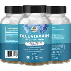 Amazing Botanicals Blue Vervain 10X 추출물 각 1000MG Vervena Officinalis 조 허브 항염증 긴장 30정, 1개