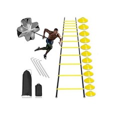 Football Training Equipment | Speed Agility Training Set Including 1 Agility Ladder 4 Steel Piles, yellow, one option