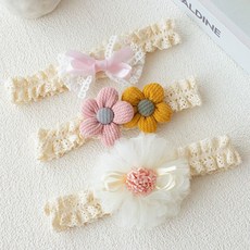 여아용 아기 머리띠 세트 여아 아기용 부드러운 공주 헤어 액세서리 선물 편안한 디자인 패션, 실크플라워 머리띠 3종 세트