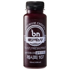드림스토리 배달의 농부 레시피107 190ml 100% 클렌즈 주스 생과일 아침에 건강 과채 착즙 과일 야채 그린 푸룬 음료 과즙 쥬스, 1병