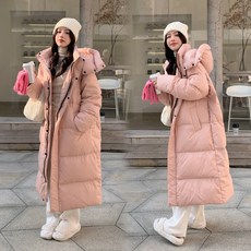 겨울 패션 여성 무릎넘기 루즈핏 아우터 오리털 캐주얼 롱패딩 후드