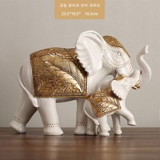 MBH 돈들어오는 골드 코끼리 풍수 인테리어 장식품 장식소품 집들이선물 개업선물, 금잎 엄마와 아이 코끼리