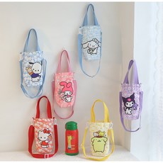 캐릭터 휴대용 일반용 끈 포켓 캔버스 물컵 커버 텀블러 파우치+ 스트랩 +Integrated International Trade Co. Ltd 머리핀, 1개, 옐로우 폼폼푸린