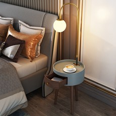 북유럽풍 LED조명협탁 거실 침실 침대 USB충전가능 협탁 콘솔 플로어등 수납테이블, 3색디밍(따뜻한빛+중간빛+백색광), 원목화이트