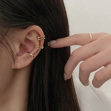[3개 세트] 925실버 꼬임 이어커프 링 귀찌 데일리 귀안뚫는 귀걸이
