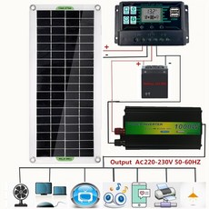220V 태양 광 발전 시스템 30W 태양 전지 패널 배터리 충전기 1000W 인버터 USB 키트 완료 10/60A 컨트롤러 220V 홈 그리드 캠핑|태양광 셀|, 1개, Type 1 60A Set